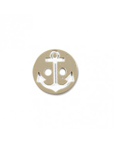 2-hole button, beige/white marine anchor, 13cm