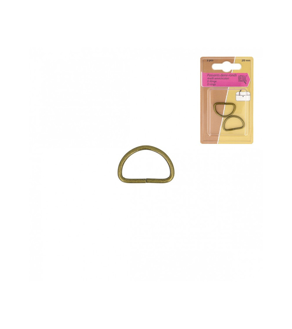 Set of 2 half-round antique gold loops 20mm