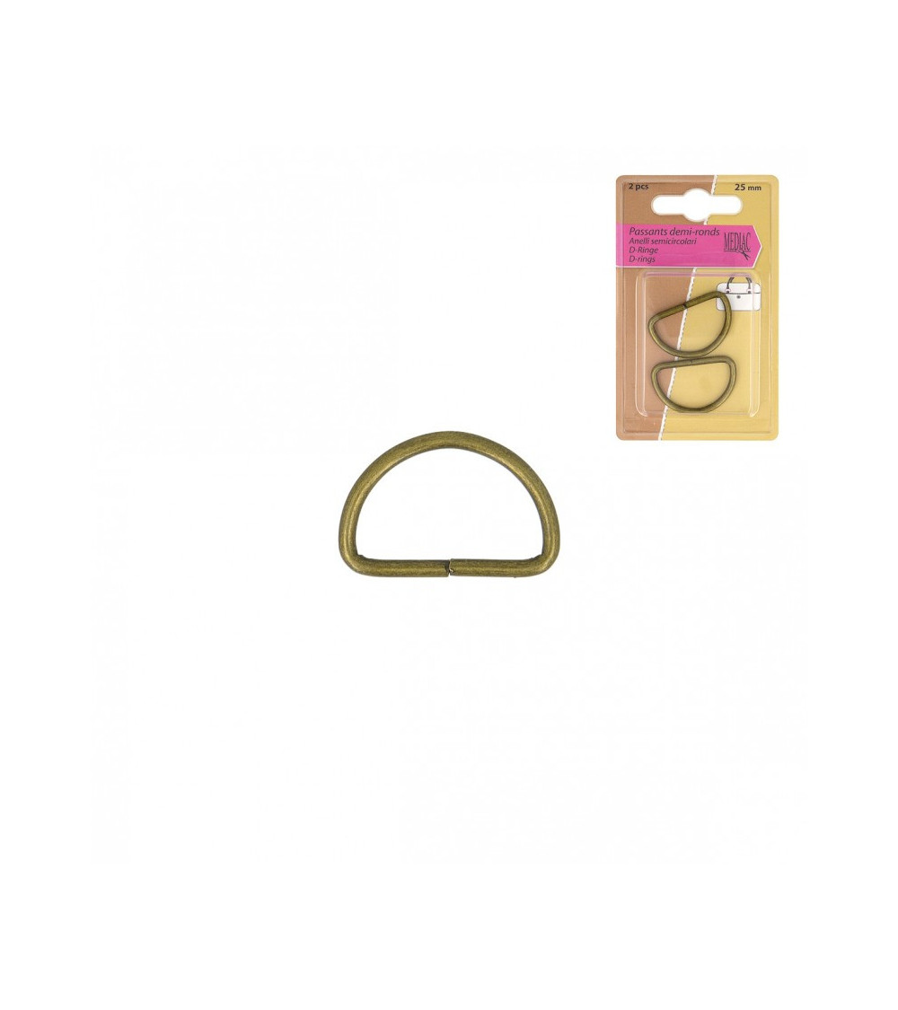 Set of 2 half-round antique gold loops 25mm