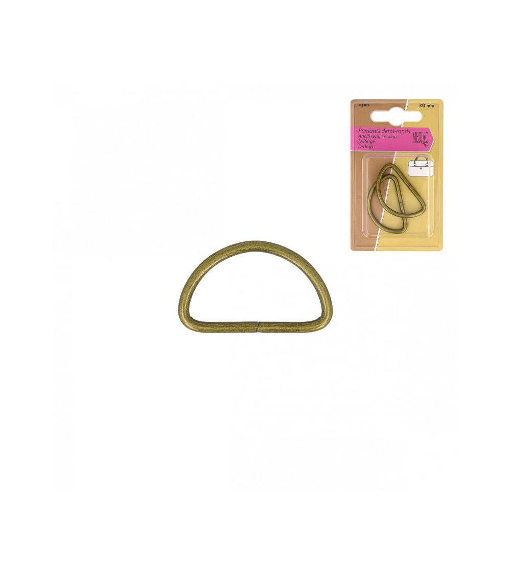 Set of 2 half-round antique gold loops 30mm