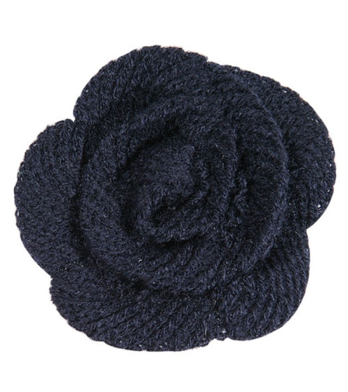 Small navy blue wool flower on brooch