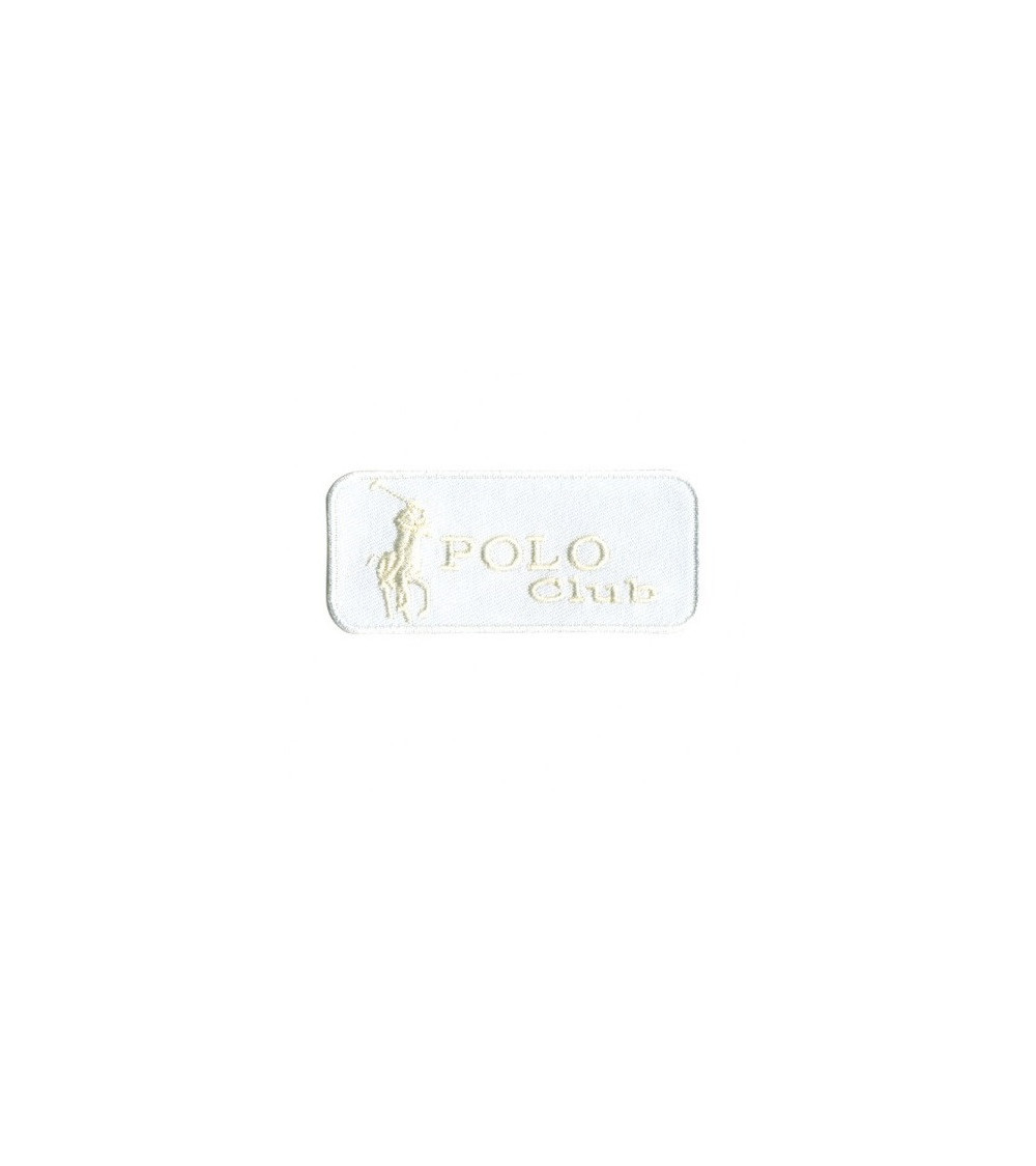 Ecusson Polo Club blanc thermocollant 7x3 cm