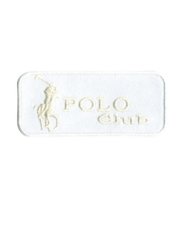 Weißes Polo-Club-Abzeichen zum Aufbügeln, 7 x 3 cm