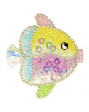 Ecusson thermocollant à sequins poisson clown multicolore 4,5 cm x 5 cm