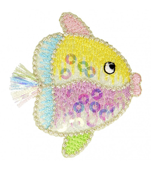 Multicolored clown fish sequin iron-on patch 4.5 cm x 5 cm