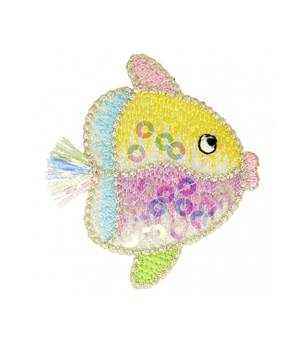 Ecusson thermocollant à sequins poisson clown multicolore 4,5 cm x 5 cm