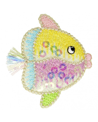 Multicolored clown fish sequin iron-on patch 4.5 cm x 5 cm