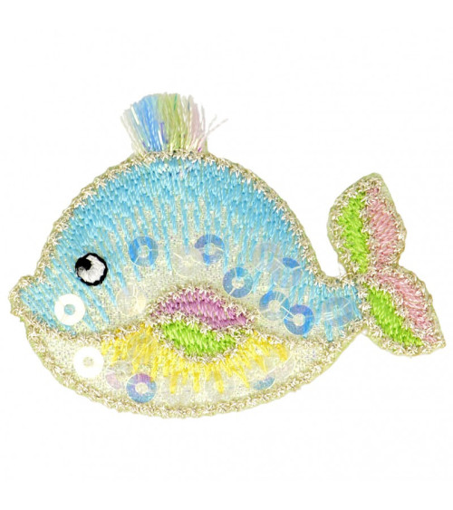 Ecusson thermocollant à sequins baleine multicolore 4 cm x 5 cm