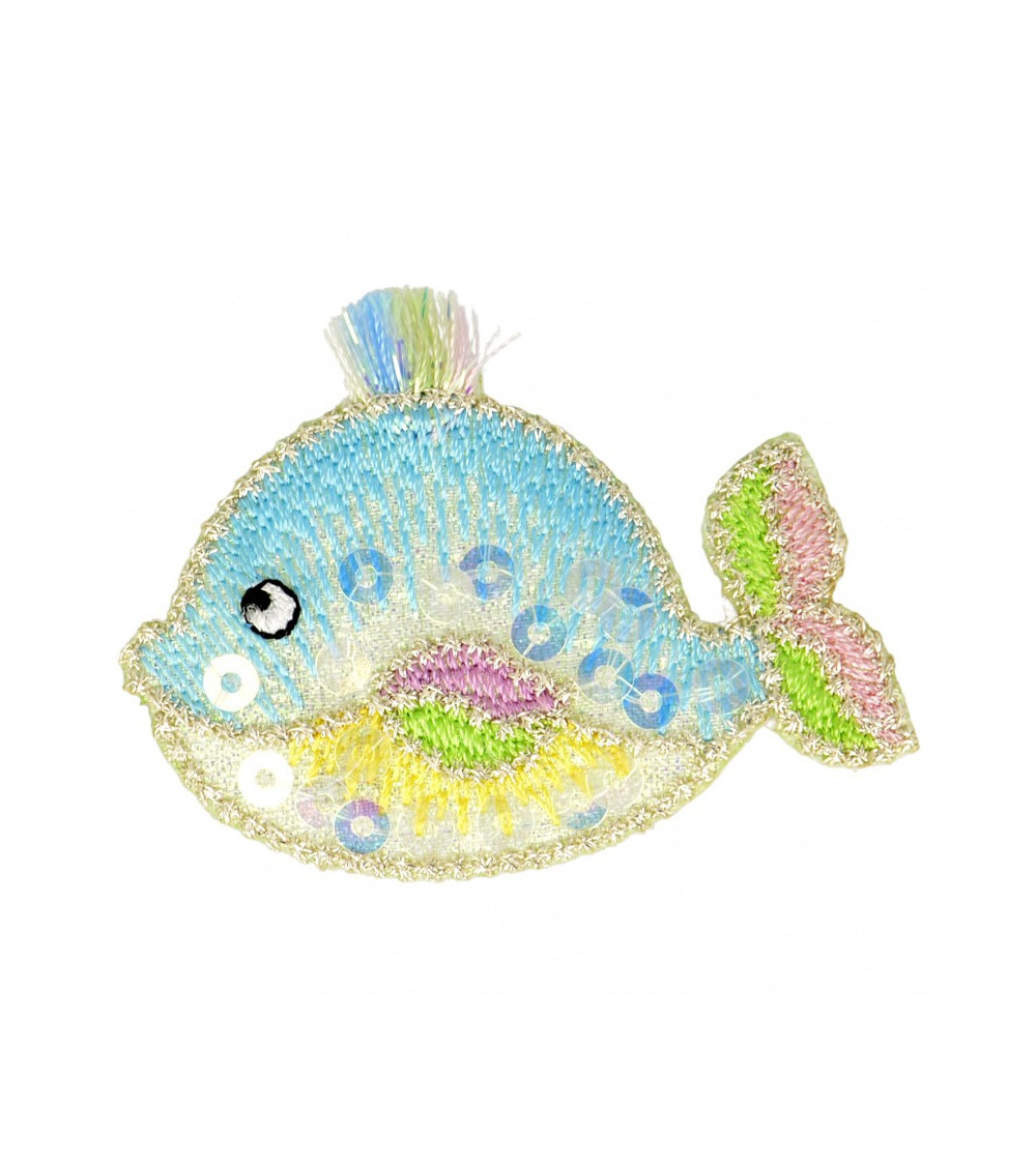 Ecusson thermocollant à sequins baleine multicolore 4 cm x 5 cm