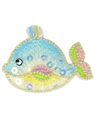 Ecusson thermocollant à sequins baleine multicolore 4 cm x 5 cm