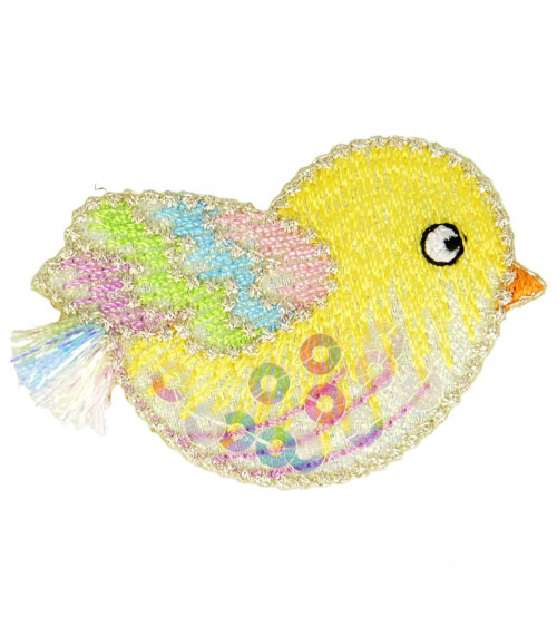 Ecusson thermocollant à sequins poussin multicolore 4 cm x 5 cm