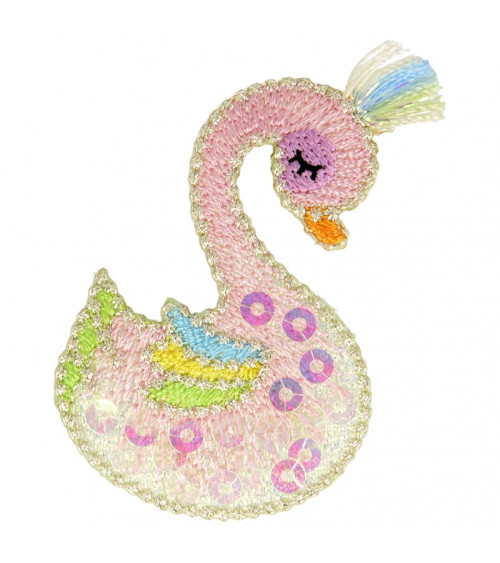 Ecusson thermocollant à sequins cygne multicolore 4,5 cm x 6 cm