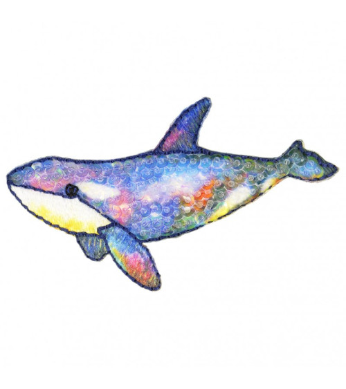 Multicolored orca sequin iron-on patch 4 cm x 7 cm