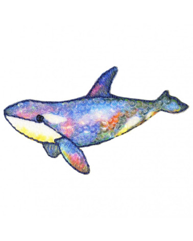 Multicolored orca sequin iron-on patch 4 cm x 7 cm