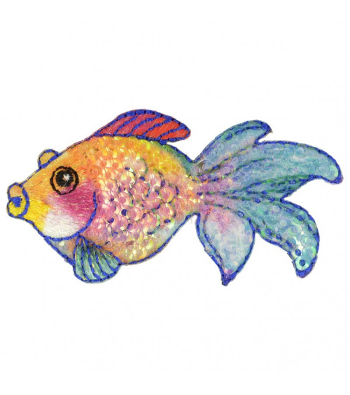 Ecusson thermocollant à sequins poisson multicolore 3 cm x 6,5 cm