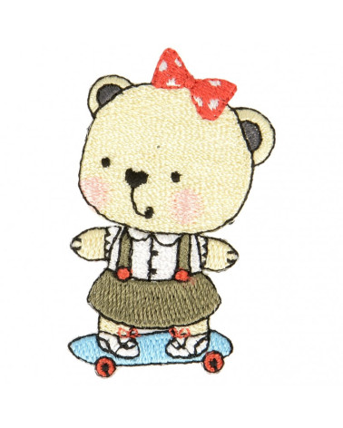 Teddy bear girl skate iron-on patch 4.5 cm x 3 cm