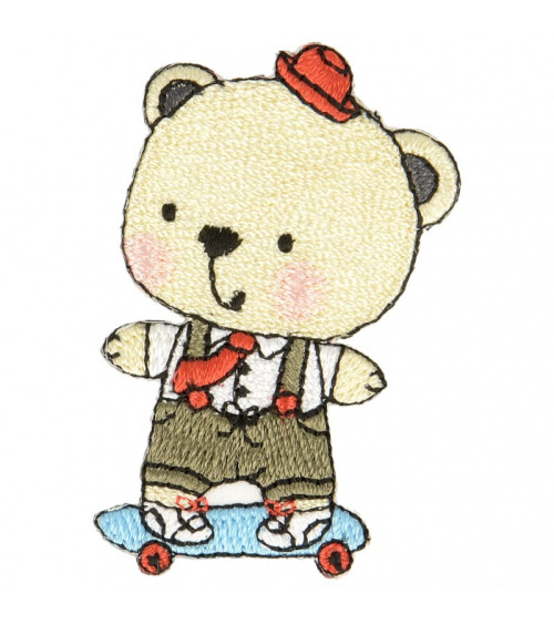 Skate bear iron-on patch 4.5 cm x 3 cm