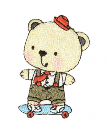Skate bear iron-on patch 4.5 cm x 3 cm