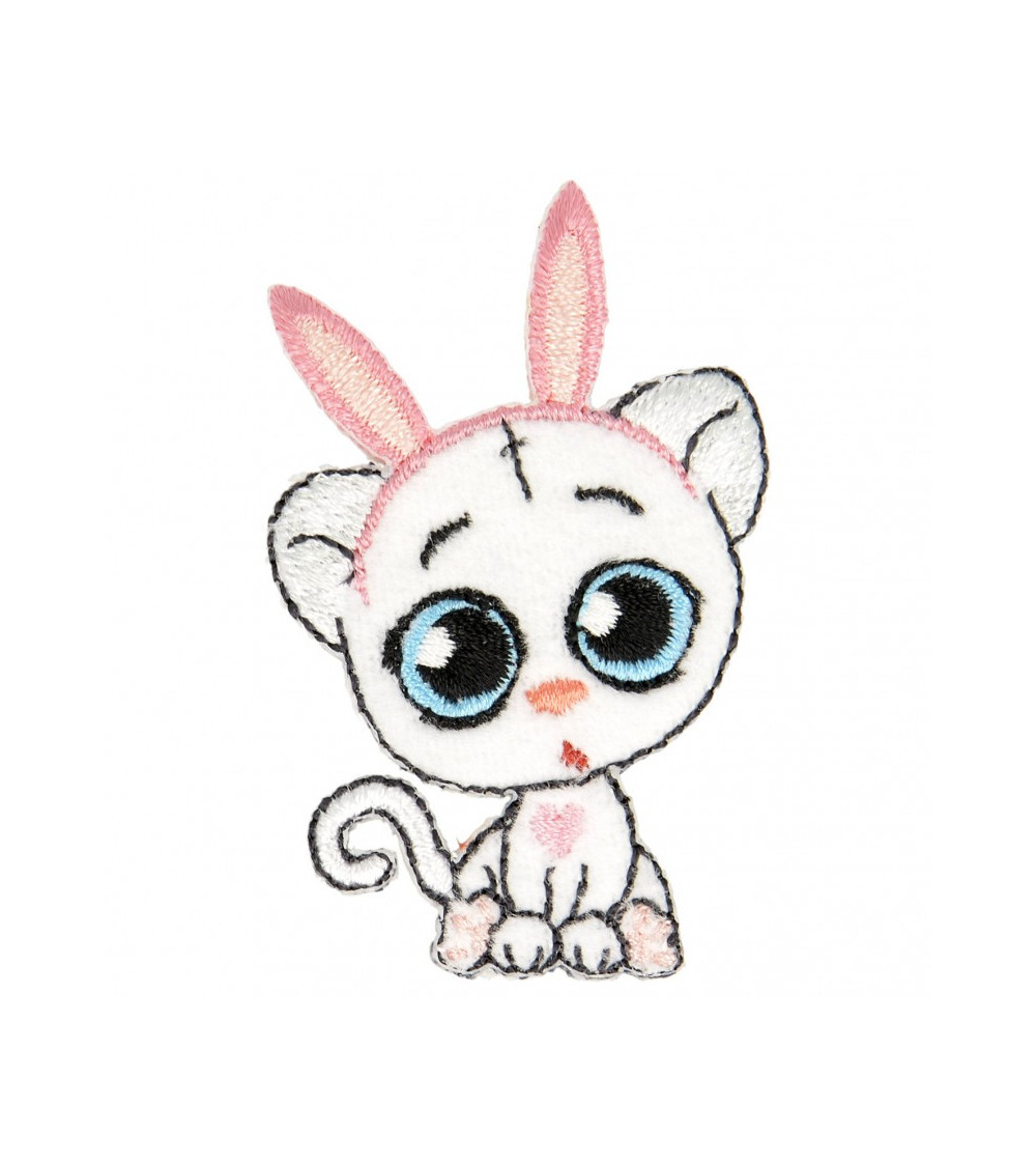 Iron-on patch cat with big eyes rabbit ears 5 cm x 3.5 cm