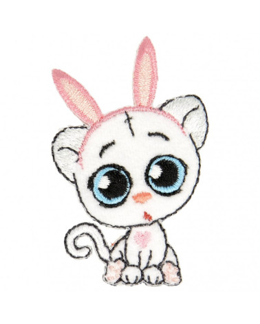 Iron-on patch cat with big eyes rabbit ears 5 cm x 3.5 cm
