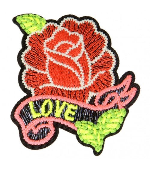 Ecusson thermocollant luminescent rose & love 4 cm x 5 cm