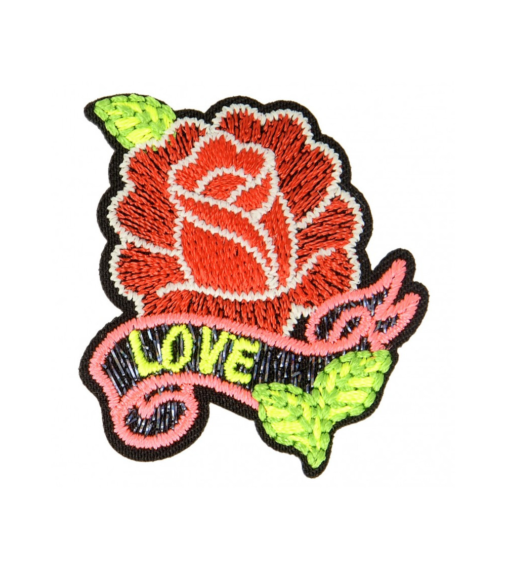 Ecusson thermocollant luminescent rose & love 4 cm x 5 cm