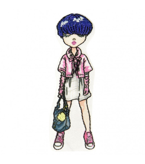 Parche termoadhesivo mujer joven con cabello azul 6,5 cm x 2 cm
