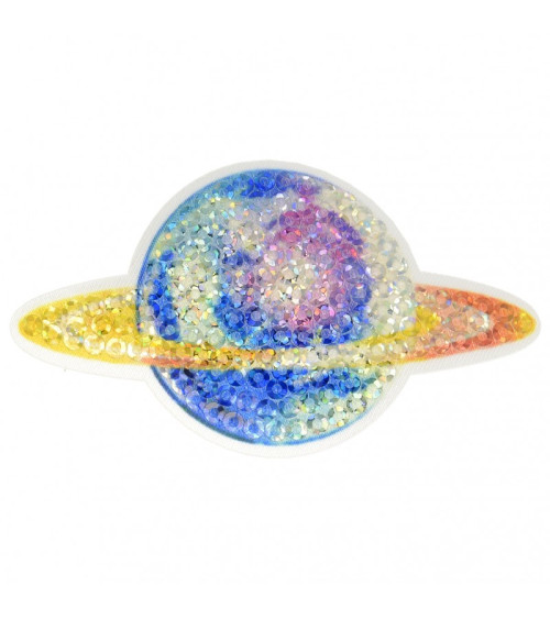 Iron-on patch with rainbow planet sequins 4 cm x 6.5 cm
