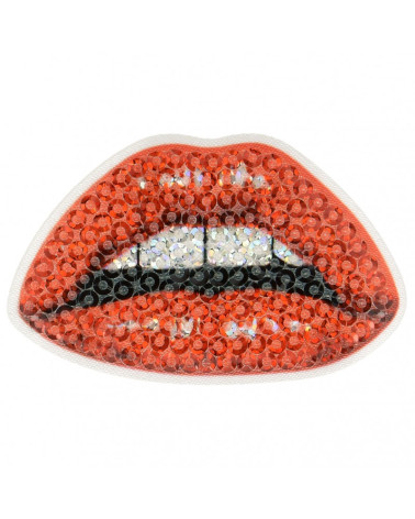 Ecusson thermocollant à sequins bouche rouge 3 cm x 5,5 cm