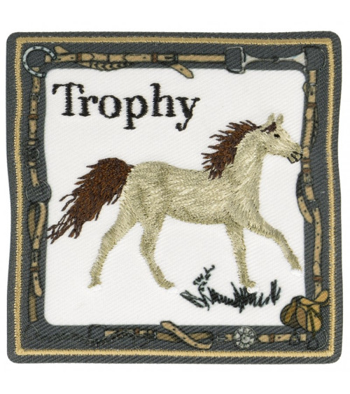 Gray horse trophy iron-on patch 6 cm x 6 cm