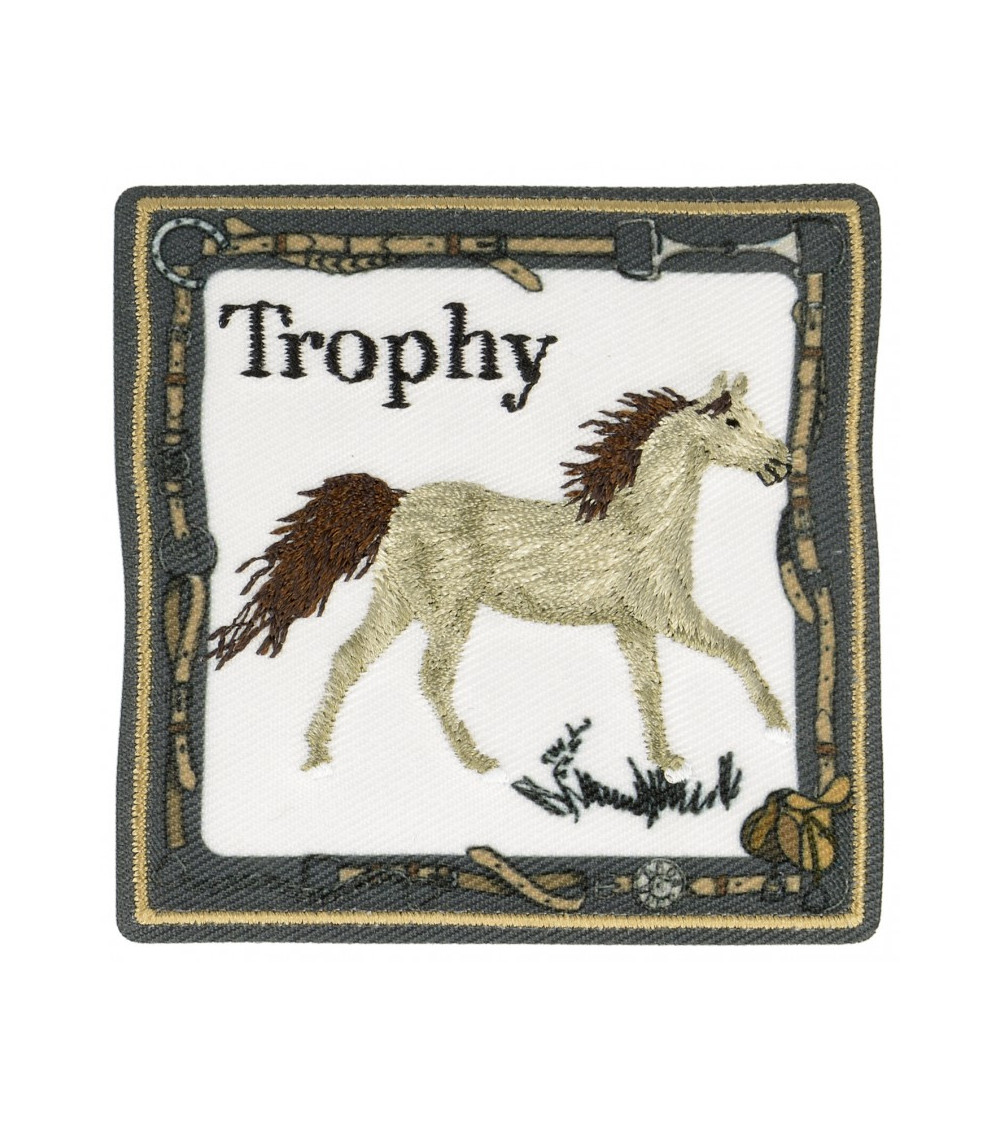 Ecusson thermocollant trophée cheval gris 6 cm x 6 cm