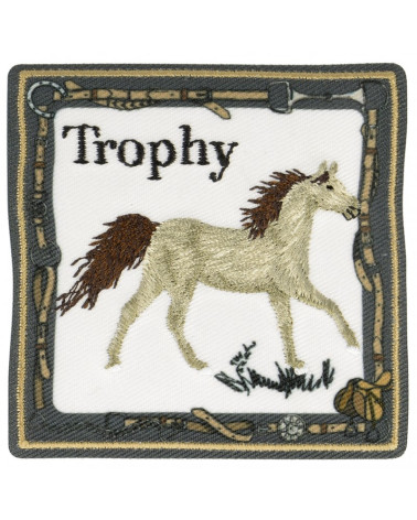 Ecusson thermocollant trophée cheval gris 6 cm x 6 cm