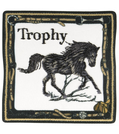 Black horse trophy iron-on patch 6 cm x 6 cm