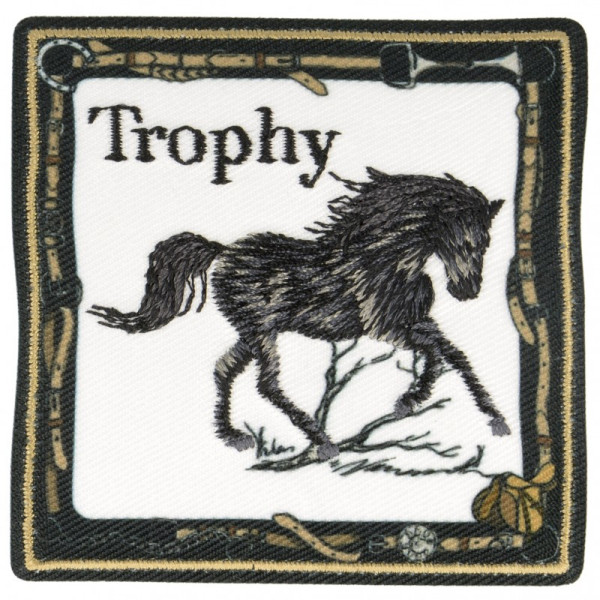 Ecusson thermocollant trophée cheval noir 6 cm x 6 cm