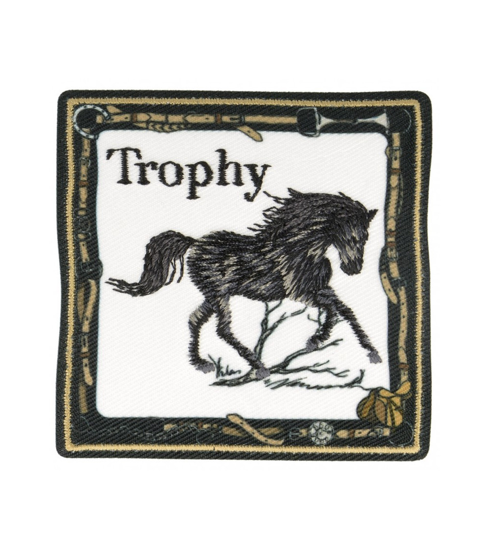 Ecusson thermocollant trophée cheval noir 6 cm x 6 cm