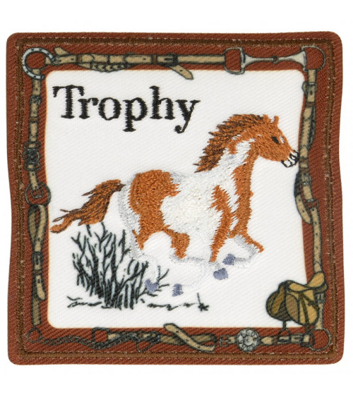 Brown horse trophy iron-on patch 6 cm x 6 cm