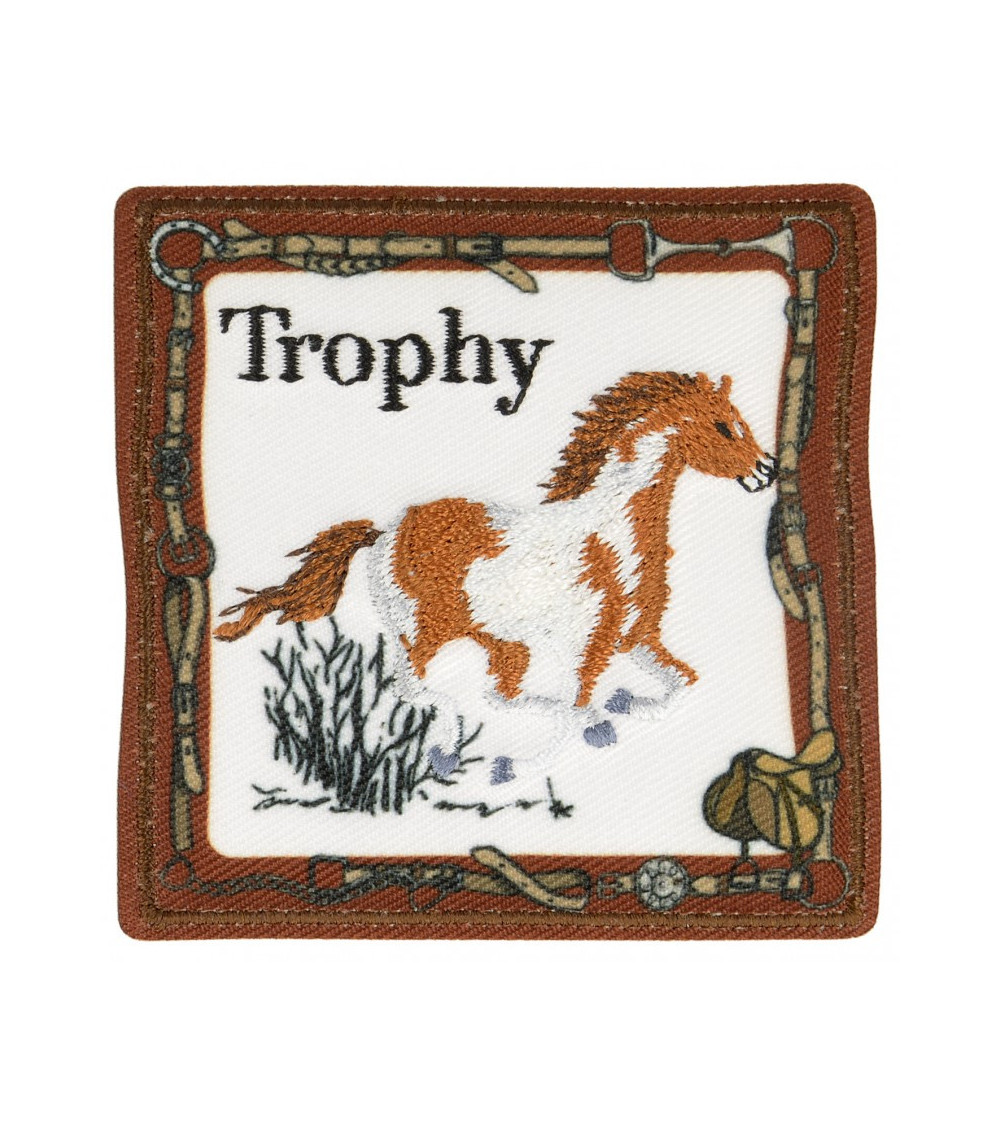 Ecusson thermocollant trophée cheval marron 6 cm x 6 cm