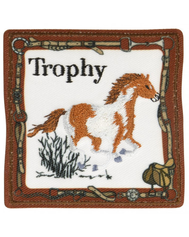 Brown horse trophy iron-on patch 6 cm x 6 cm
