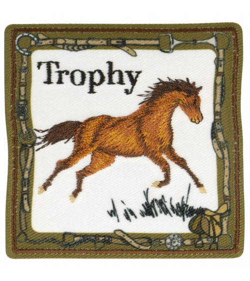 Khaki horse trophy iron-on patch 6 cm x 6 cm