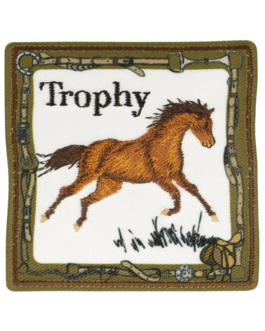 Ecusson thermocollant trophée cheval kaki 6 cm x 6 cm