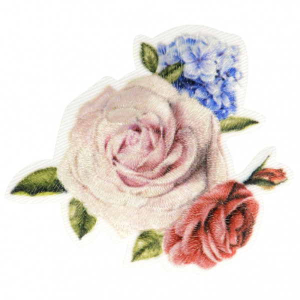 Ecusson thermocollant bouquet de roses avec petites fleurs 5,5 cm x 6 cm