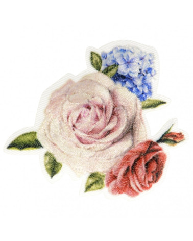 Iron-on patch bouquet of roses with small flowers 5.5 cm x 6 cm