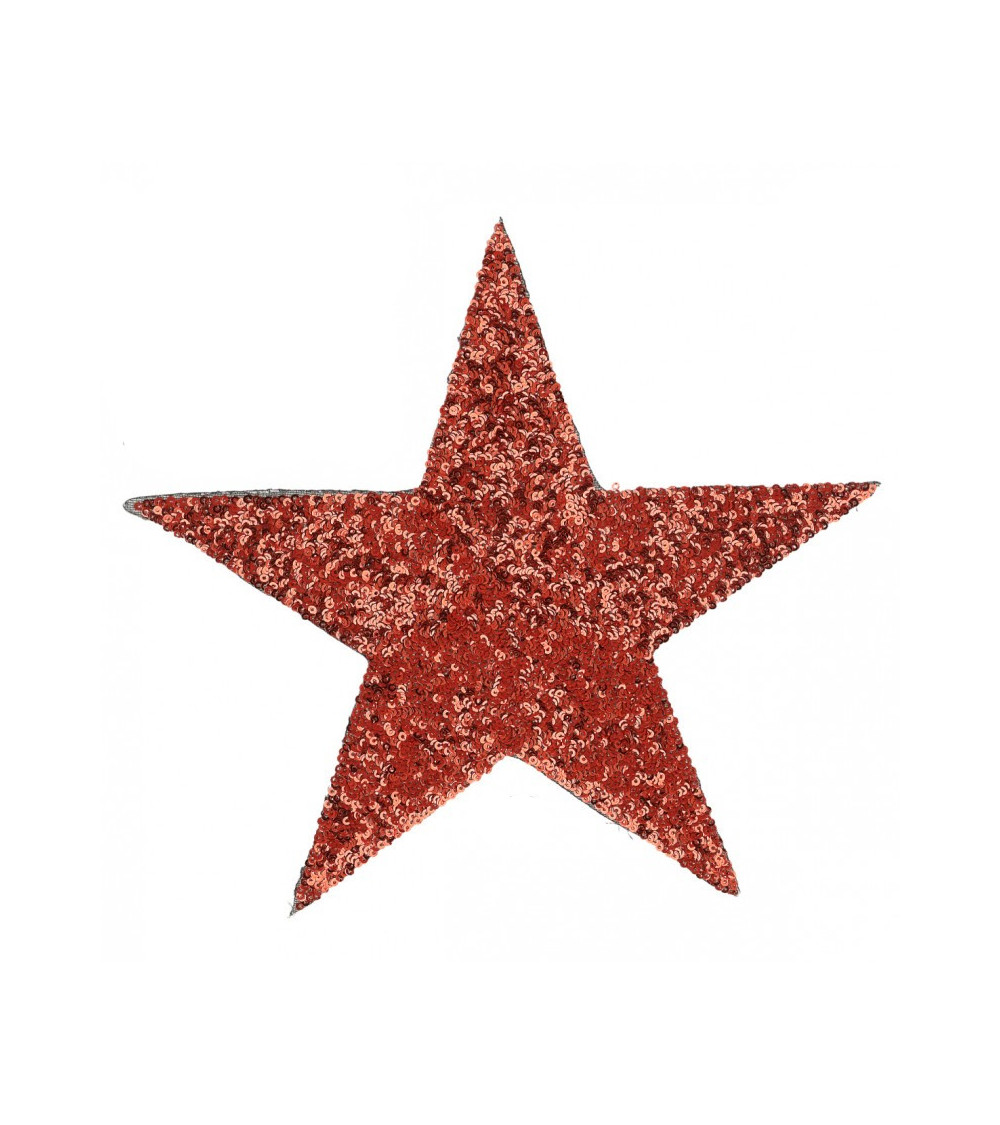 Ecusson thermocollant grand format étoile en sequins rouge 25 cm x 31 cm Ecusson thermocollant grand format étoile en sequins rouge 25 cm x 31 cm