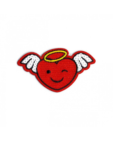 Iron-on patch funny angel heart 65mm x35mm