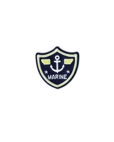 Luminescent iron-on badge with navy blue coat of arms 50mm x 45mm