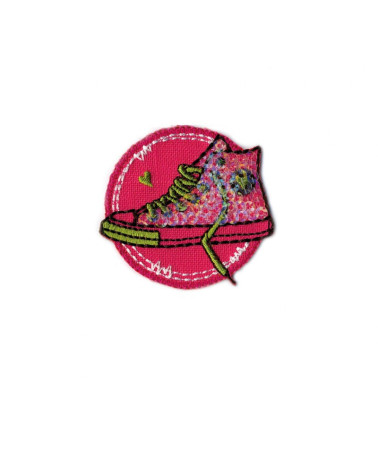 Trendy sneakers iron-on patch with Fuchsia sequins 50mm