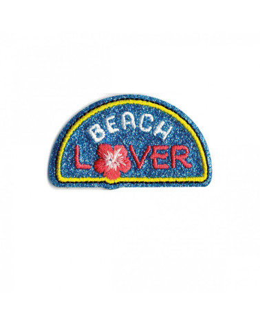 Beach lover glitter iron-on patch 60mm x35mm