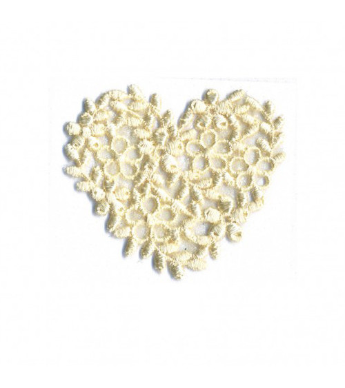Toppe termoadesive ricamate a forma di cuore naturale 40 mm x 45 mm