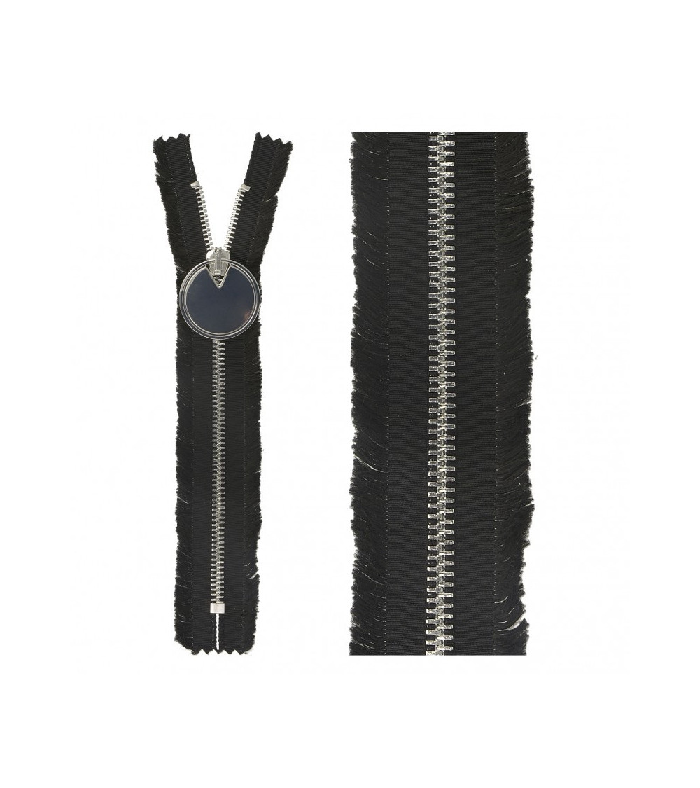 Fermeture non séparables à franges et zip rond noir 20mm