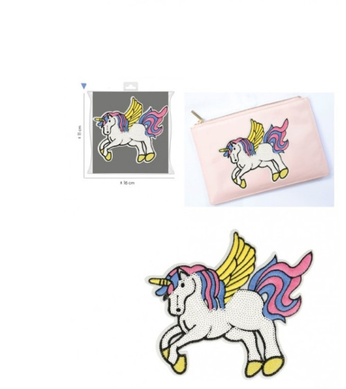 XL unicorn iron-on patch with sequins 11cm x 12.5cm
